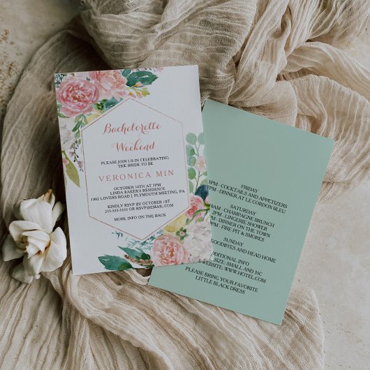 幾何学的ピンク春フローラバチェロレッテ週末 招待状