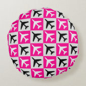 幾何学的ピンク航空ジェット機 ラウンドクッション (裏面)