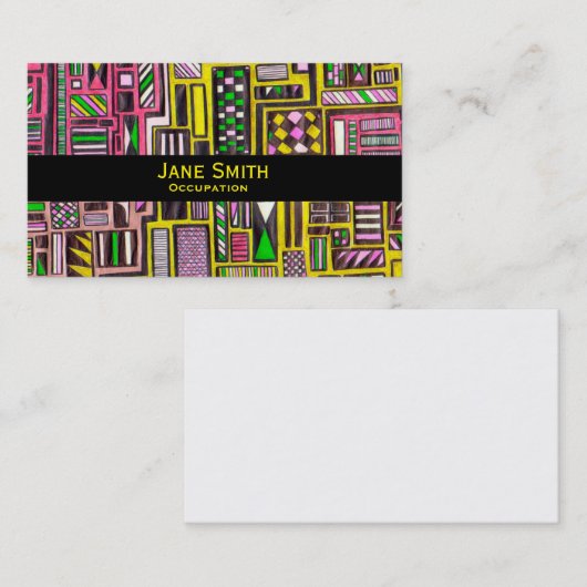 幾何学的ピンク色の黄色いドードルパターンのモダントレンディー 名刺 (正面/裏面)