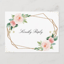 幾何学的ピンク赤面フローラ結婚式RSVP ポストカード
