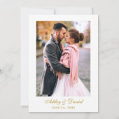 幾何学的ピンク赤面フローラ金ゴールド結婚写真 招待状 (裏面)