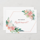 幾何学的ピンク赤面春フローラ花嫁 インビテーションポストカード (正面/裏面)