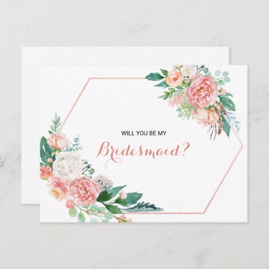 幾何学的ピンク赤面春フローラ花嫁 インビテーションポストカード (正面/裏面)