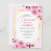 幾何学的ピンク金ゴールドさくらんぼブロッサムキンセアニラ 招待状 (正面)