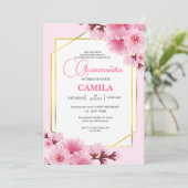 幾何学的ピンク金ゴールドさくらんぼブロッサムキンセアニラ 招待状 (スタンド正面)