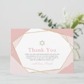 幾何学的ピンク&金ゴールドバルミツワーサンキューカード サンキューカード (スタンド正面)