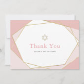 幾何学的ピンク&金ゴールドバルミツワー サンキューカード (正面)
