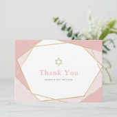幾何学的ピンク&金ゴールドバルミツワー サンキューカード (スタンド正面)