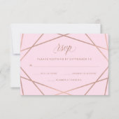 幾何学的フェイクバラ金ゴールドとピンクウェディングRSVP 出欠カード (正面)