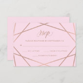 幾何学的フェイクバラ金ゴールドとピンクウェディングRSVP 出欠カード (正面/裏面)