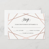 幾何学的フェイクバラ金ゴールドとブラックウェディングRSVP 出欠カード (正面/裏面)