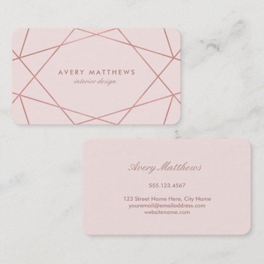 幾何学的フェイクバラ金箔 |赤面ピンク 名刺 (正面/裏面)