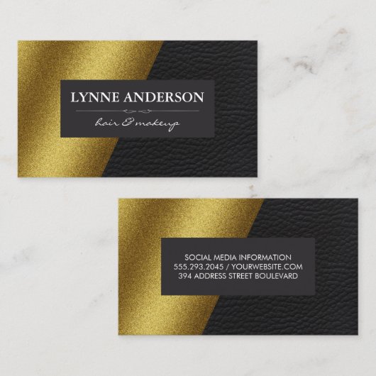 幾何学的フェイク金ゴールドレザーカラーブロック 名刺 (正面/裏面)