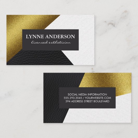 幾何学的フェイク金ゴールドレザー波色ブロック 名刺 (正面/裏面)