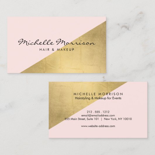 幾何学的フェイク金箔とピンクカラーブロック 名刺 (正面/裏面)