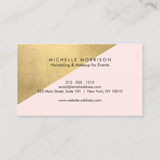 幾何学的フェイク金箔とピンクカラーブロック 名刺 (裏面)