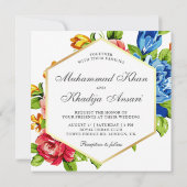 幾何学的フェイク鮮やかフローラ結婚イスラム 招待状 (裏面)