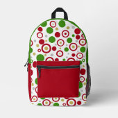 幾何学的フェスティバルレッドグリーンシルバー金ゴールド円 プリントバックパック (正面)