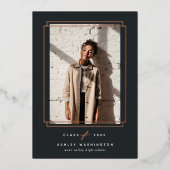 幾何学的フォイルフレームの写真の卒業発表 箔招待状 (正面)