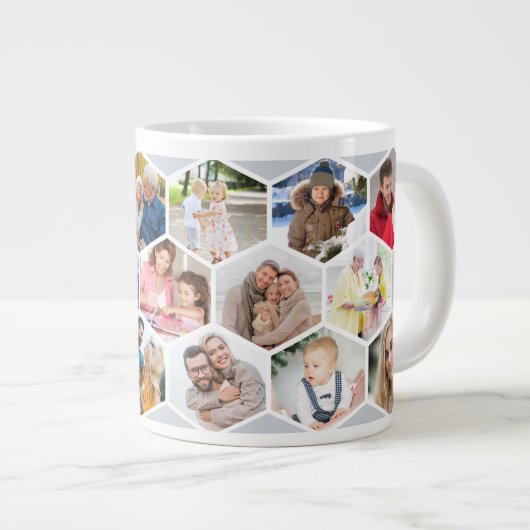 幾何学的フォトコラージュ17写真シルバーグレー ジャンボコーヒーマグカップ (正面右)