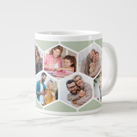 幾何学的フォトコラージュ9写真セージ緑 ジャンボコーヒーマグカップ (正面右)