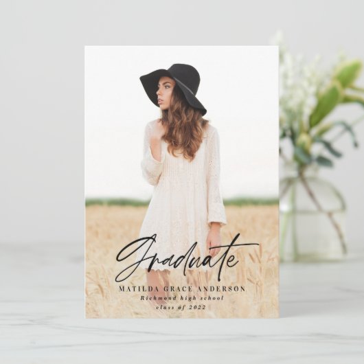 幾何学的フォトセージ緑の卒業パーティー招待状 案内状 (スタンド正面)