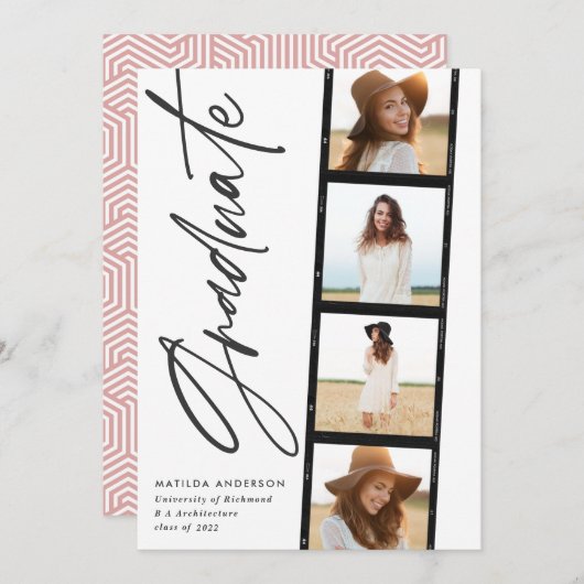 幾何学的フォトタイポグラフィピンク卒業パーティーa 案内状 (正面/裏面)
