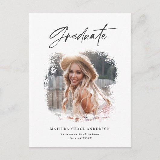 幾何学的フォトタイポグラフィ卒業パーティー招待状 インビテーションポストカード (正面)