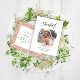 幾何学的フォトタイポグラフィ卒業パーティー招待状 インビテーションポストカード