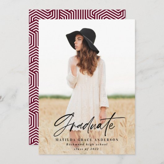 幾何学的フォトタイポグラフィ卒業パーティー招待状 招待状 (正面/裏面)