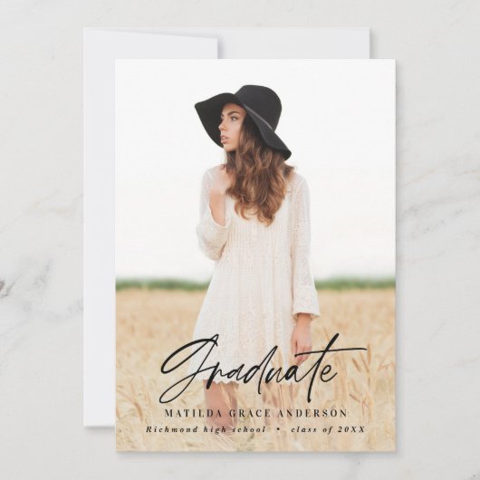 幾何学的フォトタイポグラフィ卒業パーティー招待状 案内状 (正面)