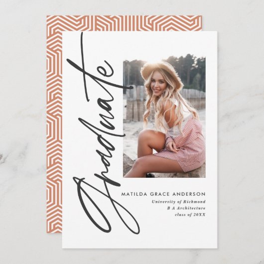 幾何学的フォトタイポグラフィ卒業パーティー招待状 案内状 (正面/裏面)