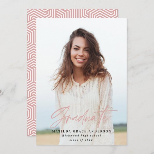 幾何学的フォトピガーリーンク卒業パーティー招待状 案内状 (正面/裏面)