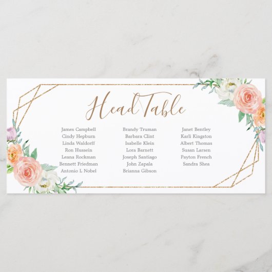 幾何学的フラワーヘッドテーブルのシーティングカード プログラム (裏面)