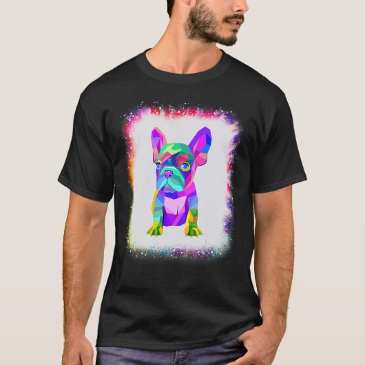 幾何学的フレンチブルドッグボーイガール絞り染め漂白剤 Tシャツ (正面)