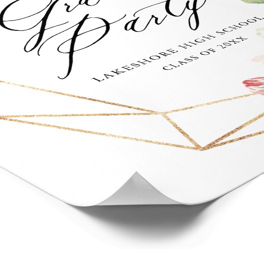 幾何学的フレームピンクフローラ卒業へようこそ ポスター (角)