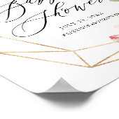 幾何学的フレームピンク花模様ベビーシャワーへようこそ ポスター (角)