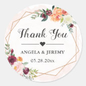 幾何学的フレームフローラ結婚式の引き出物ありがとう ラウンドシール (正面)