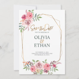 幾何学的フレームフローラ結婚式招待状テンプレート 招待状