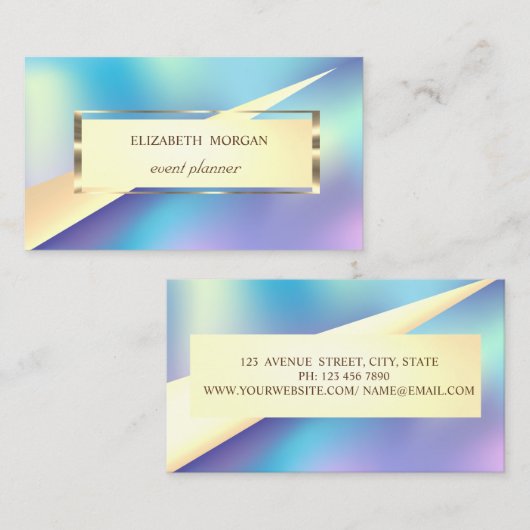 幾何学的フレームモダン金ゴールドホログラフィック 名刺 (正面/裏面)