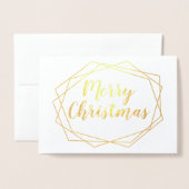 幾何学的フレーム実在クリスマスゴールドフォイル写真 箔カード (封筒付き正面)