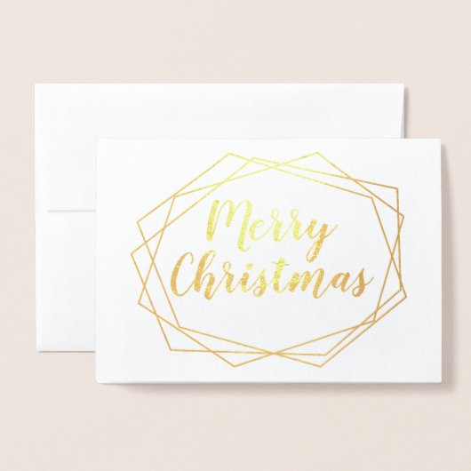 幾何学的フレーム実在クリスマスゴールドフォイル写真 箔カード (封筒付き正面)