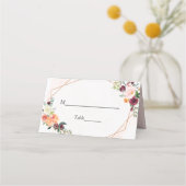 幾何学的フレーム明るい開花結婚フローラの表 プレイスカード (正面)
