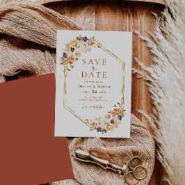 幾何学的フレーム秋フローラ保存日付 招待状