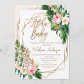 幾何学的フローラアロハベビーベビーシャワー 招待状 (正面/裏面)
