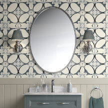 幾何学的フローラエレガンス – グレー、クリームモダン-