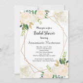幾何学的フローラクリームホワイトローズブライダルシャワー | 招待状 (正面)