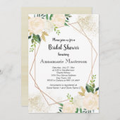 幾何学的フローラクリームホワイトローズブライダルシャワー | 招待状 (正面/裏面)