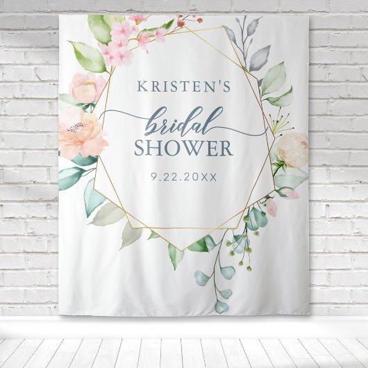 幾何学的フローラパステルウォーターカラーブライダルシャワー タペストリー