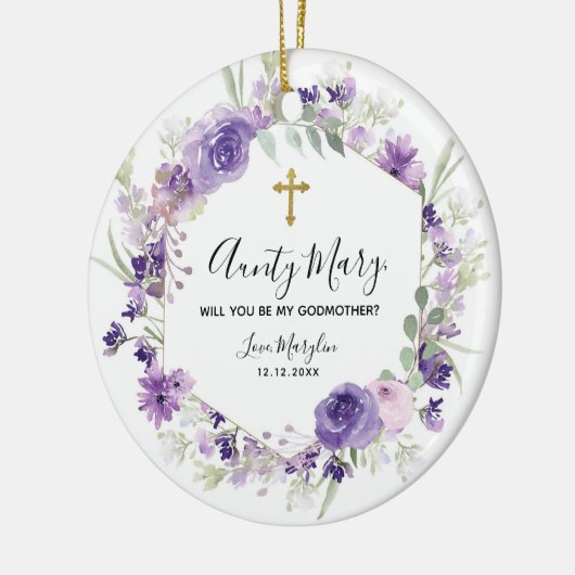 幾何学的フローラパープルがゴッドマザーになる セラミックオーナメント (左)